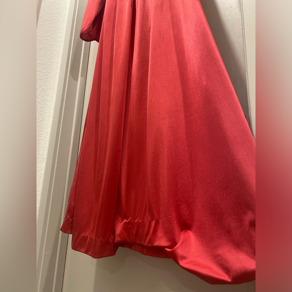 VTG Gilead 70s Fuchsia Hot Pink Deep V-Neck Lace Trim Maxi Wrap Dress Robe - S - Picture 14 of 16